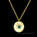 Retro Fashion Stainless Steel Round Turquoise Beads Eye Design Coin Necklace for Women